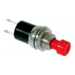 INTERRUPTOR MINI REDONDO BOTON ROJO PANICO 1PASO REBOTE N/O 2TERMINALES
