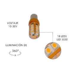 FOCO 12V 1156 1POLO P/PAREJAS SILICON 18LED FIJO AMB