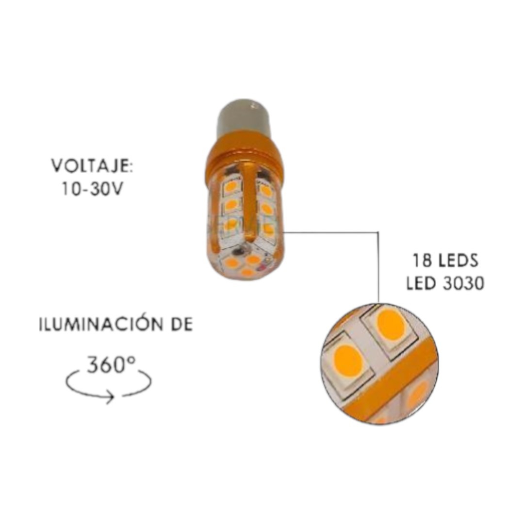 FOCO 12V 1156 1POLO P/PAREJAS SILICON 18LED FIJO AMB