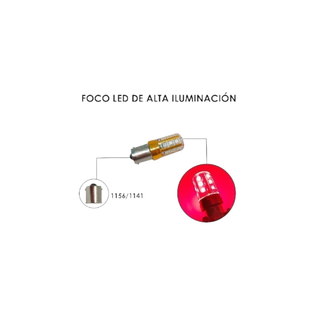 FOCO 12V 1156 1POLO P/PAREJAS SILICON 18LED FIJO ROJO