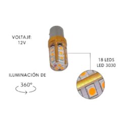 FOCO 12V 1156Y 1POLO P/ESCUADRA SILICON 18LED FIJO AMB