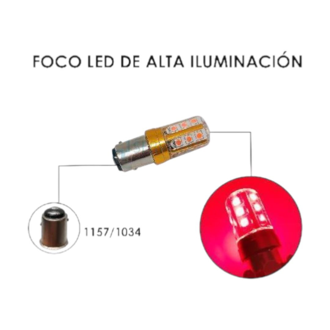 FOCO 12V 1157 2POLOS P/DISPAREJAS SILICON 18LED FIJO ROJO