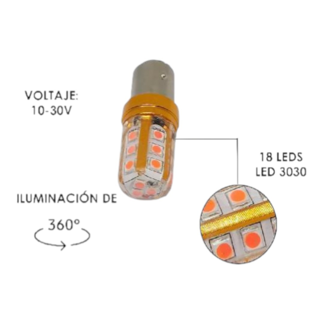 FOCO 12V 1157 2POLOS P/DISPAREJAS SILICON 18LED FIJO ROJO
