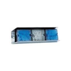 PLAFON TRASERO TRIPLE RECTANGULAR BLINDADO ESTROBO AZUL/BLANCO/AZUL MICA TRANSPARENTE